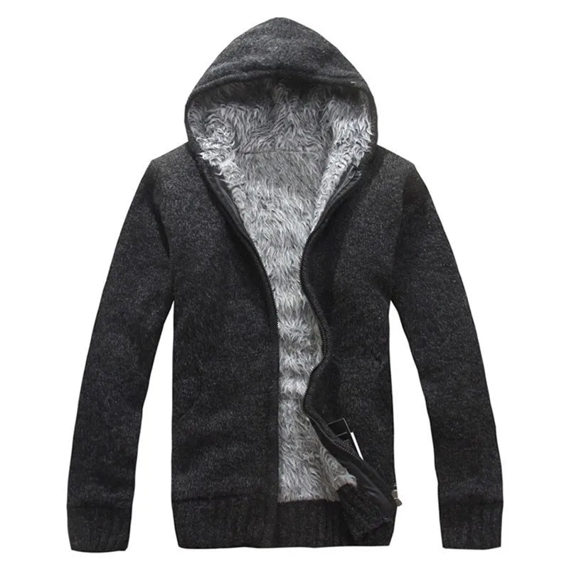 Men's Knitted Hooded Cardigan with Full Zip and Pockets