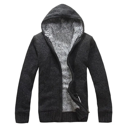Men's Knitted Hooded Cardigan with Full Zip and Pockets