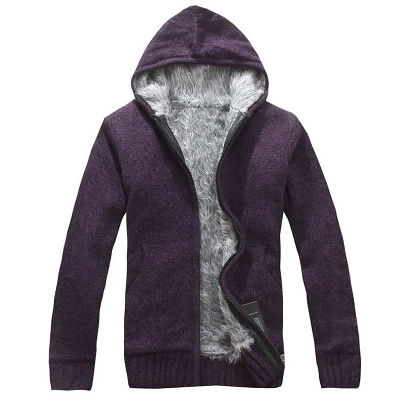 Men's Knitted Hooded Cardigan with Full Zip and Pockets
