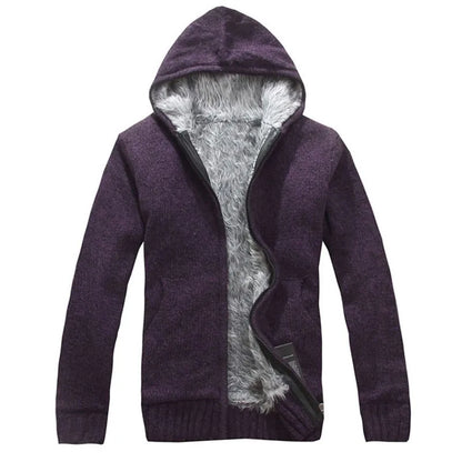 Men's Knitted Hooded Cardigan with Full Zip and Pockets