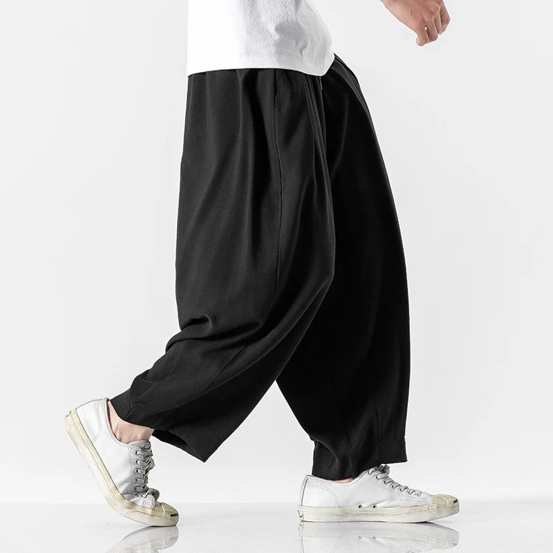 Men's Harem Trousers with Relaxed Fit and Cuffed Hems