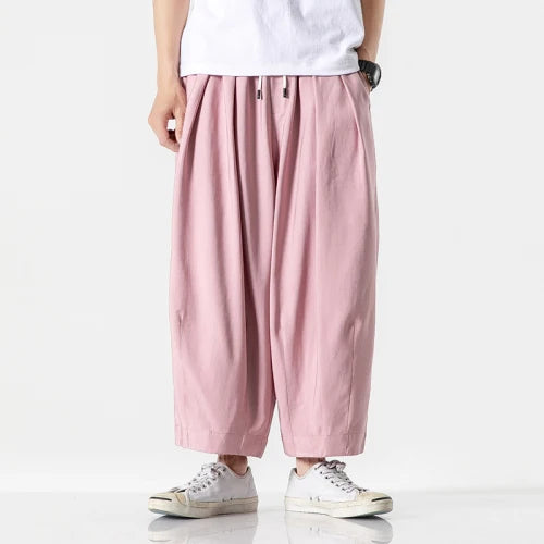 Men's Harem Trousers with Relaxed Fit and Cuffed Hems