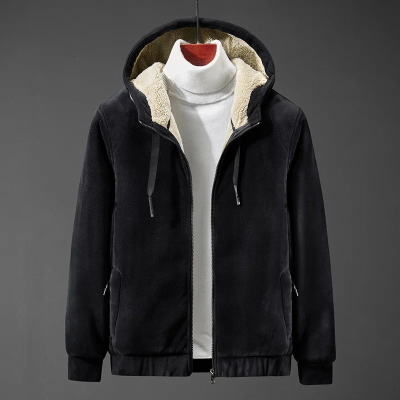 Men's Winter Hooded Jacket – Zip Front Long Sleeve Warm Lined Coat
