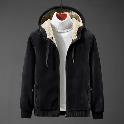 Men's Winter Hooded Jacket – Zip Front Long Sleeve Warm Lined Coat