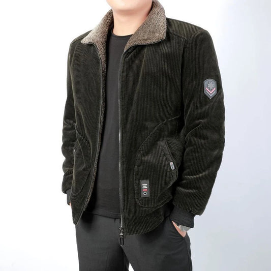 Men's Zip Up Bomber Jacket – Long Sleeve with Contrast Collar, Side Pockets and Ribbed Hem