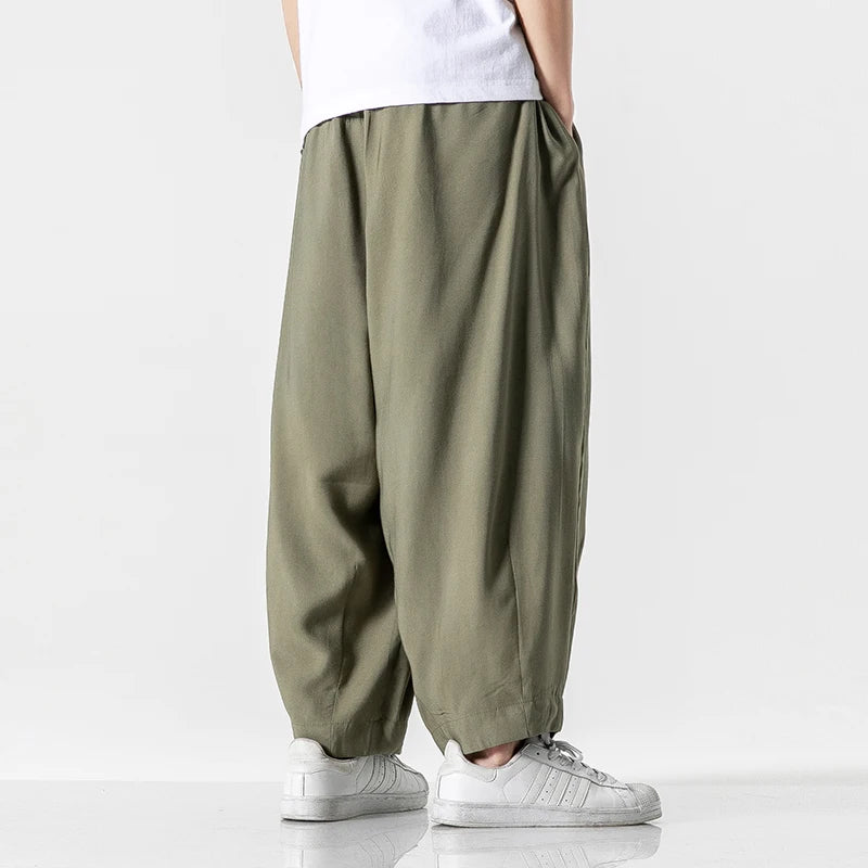 Men's Harem Trousers with Relaxed Fit and Cuffed Hems