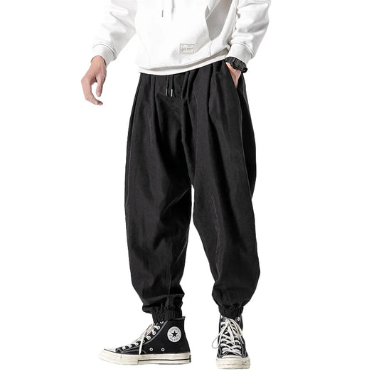 Men's Baggy Harem Trousers with Drawstring Waist and Cuffed Hems