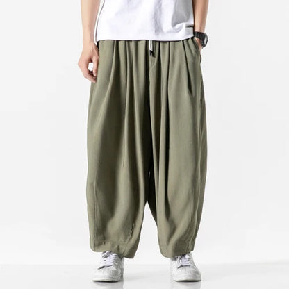 Men's Harem Trousers with Relaxed Fit and Cuffed Hems