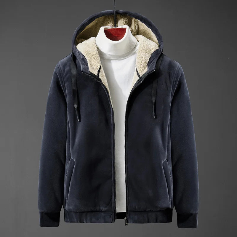 Men's Winter Hooded Jacket – Zip Front Long Sleeve Warm Lined Coat