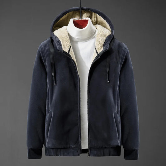 Men's Winter Hooded Jacket – Zip Front Long Sleeve Warm Lined Coat