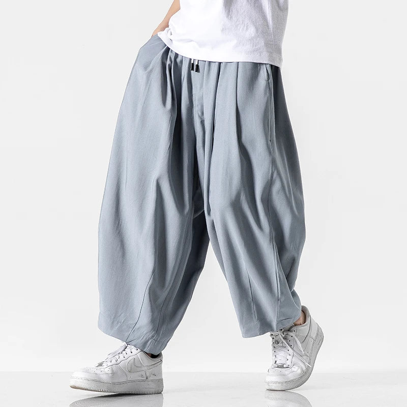 Men's Harem Trousers with Relaxed Fit and Cuffed Hems