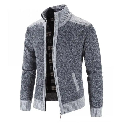 Men's Knitted Zip Up Cardigan with Stand Collar and Pockets