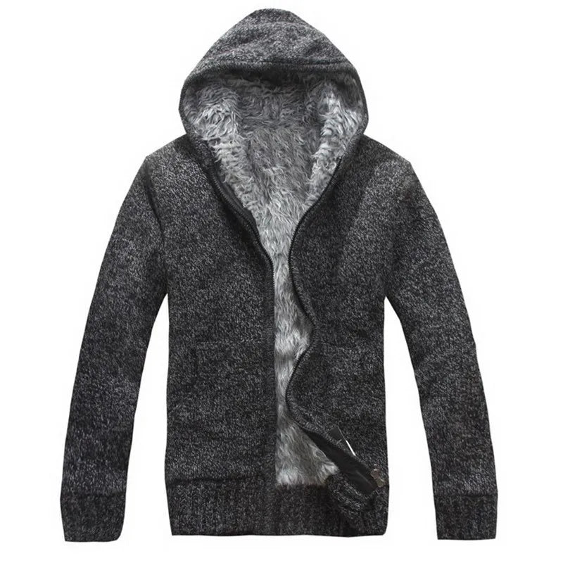 Men's Knitted Hooded Cardigan with Full Zip and Pockets