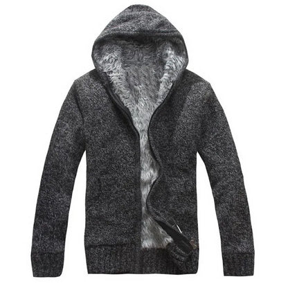 Men's Knitted Hooded Cardigan with Full Zip and Pockets