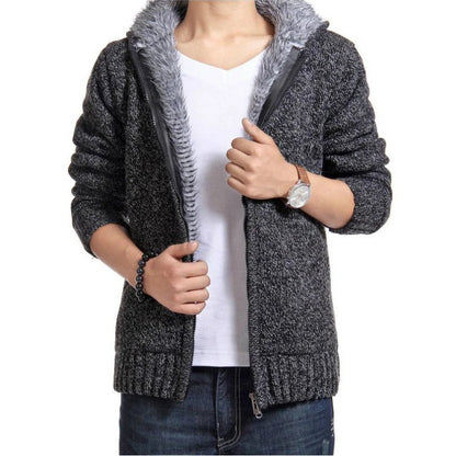 Men's Knitted Hooded Cardigan with Full Zip and Pockets