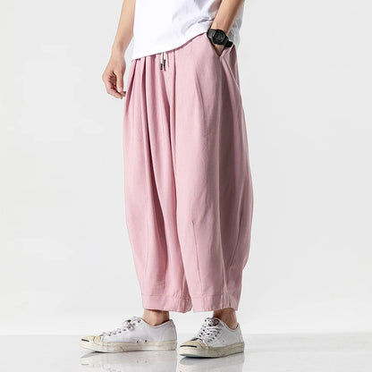 Men's Harem Trousers with Relaxed Fit and Cuffed Hems