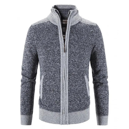 Men's Knitted Zip Up Cardigan with Stand Collar and Pockets