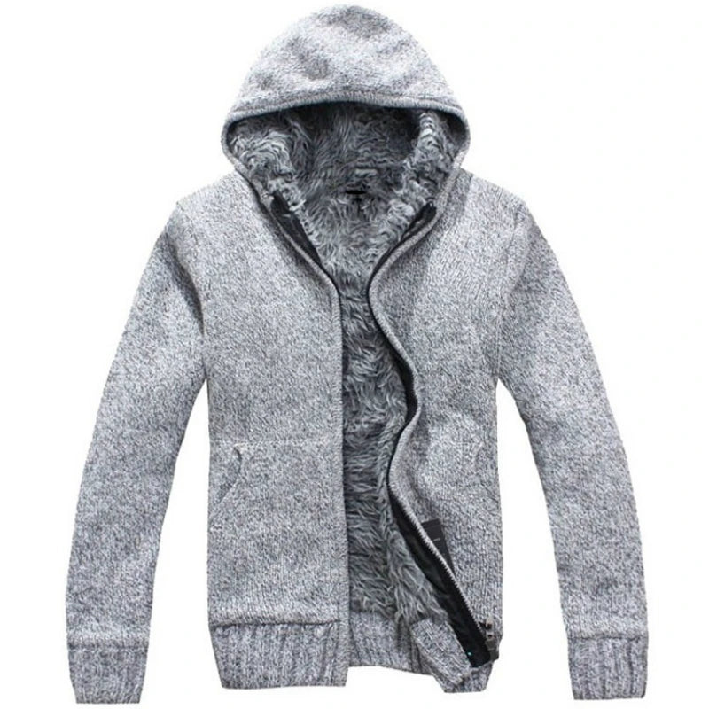 Men's Knitted Hooded Cardigan with Full Zip and Pockets