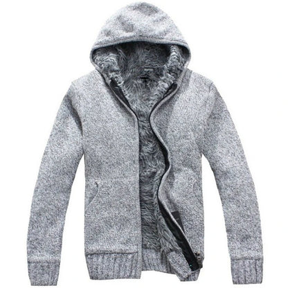 Men's Knitted Hooded Cardigan with Full Zip and Pockets