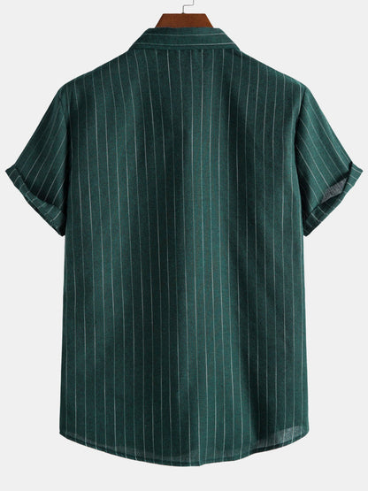 Men's Vertical Stripe Button Front Shirt Short Sleeve Classic Top
