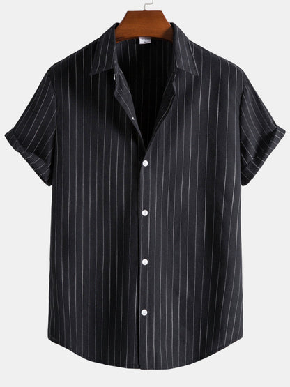 Men's Vertical Stripe Button Front Shirt Short Sleeve Classic Top