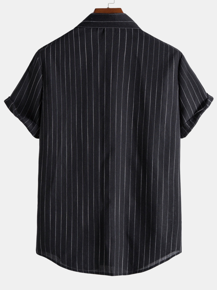 Men's Vertical Stripe Button Front Shirt Short Sleeve Classic Top