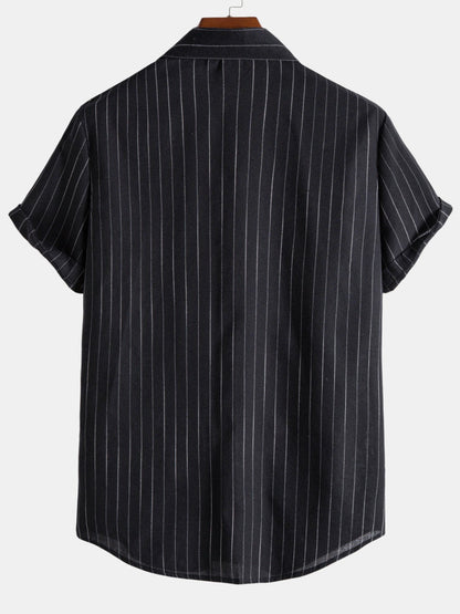 Men's Vertical Stripe Button Front Shirt Short Sleeve Classic Top