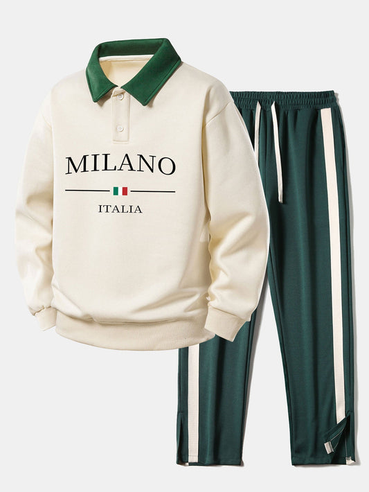 Men's Collared Pullover Sweatshirt Matching Track Pants Set