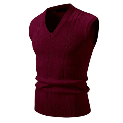 Men's Knitted V Neck Tank Top Vest with Textured Pattern