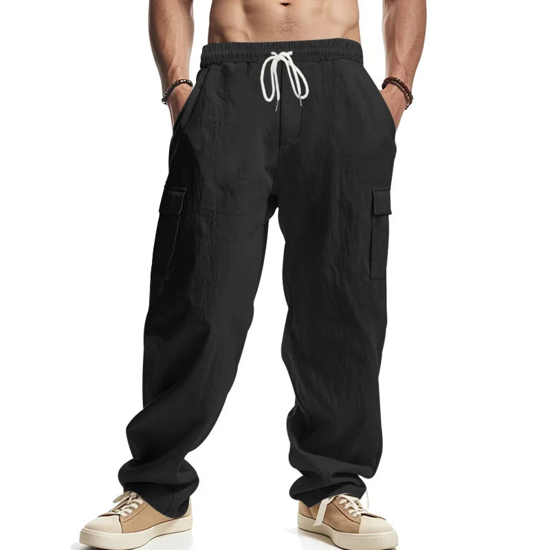 Men's Cargo Trousers Drawstring Waist Multiple Pockets Loose Fit