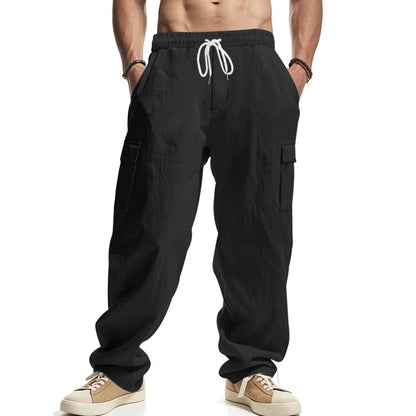Men's Cargo Trousers Drawstring Waist Multiple Pockets Loose Fit