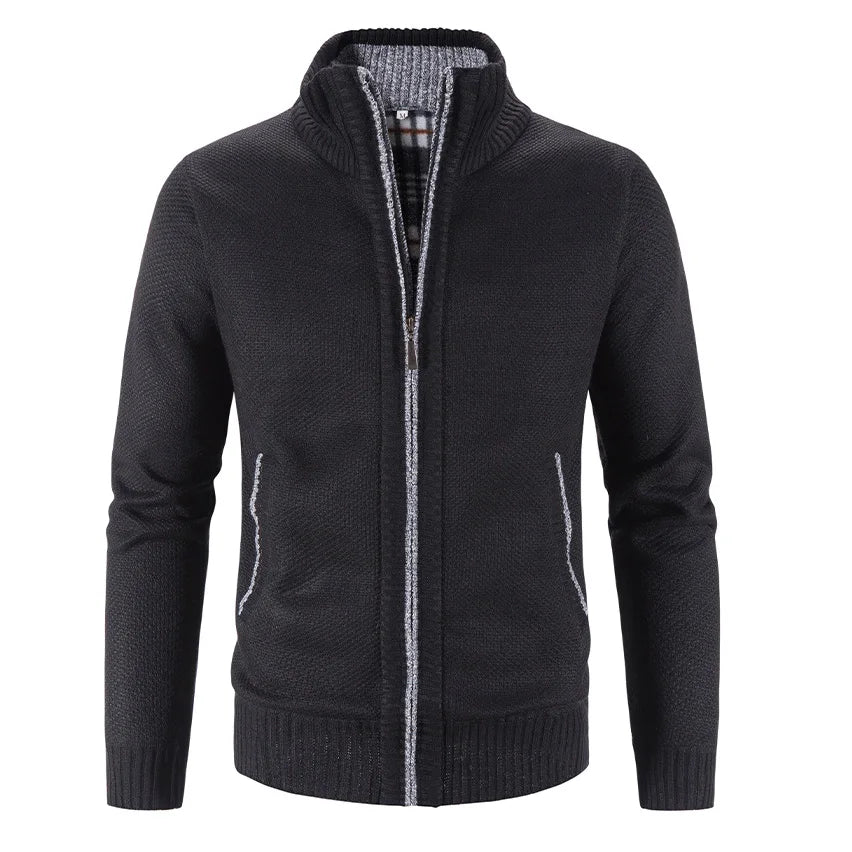 Men's Knitted Cardigan with Zip Front and High Neck