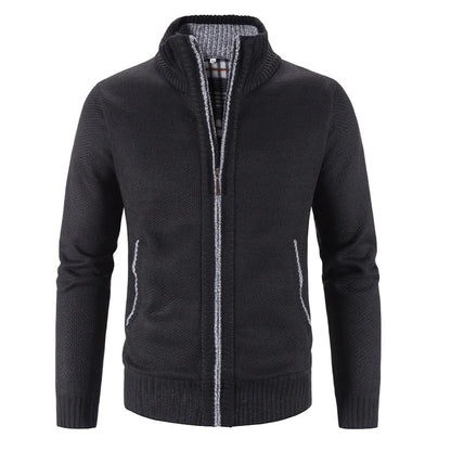 Men's Knitted Cardigan with Zip Front and High Neck