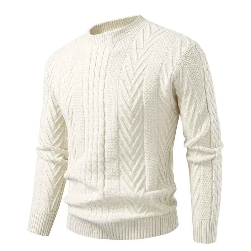 Men's Cable Knit Crew Neck Jumper with Textured Pattern