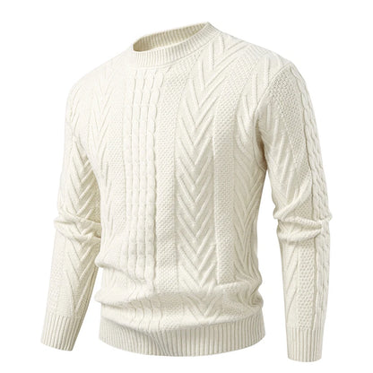 Men's Cable Knit Crew Neck Jumper with Textured Pattern