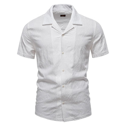 Men's Short Sleeve Shirt with Textured Pattern and Open Collar