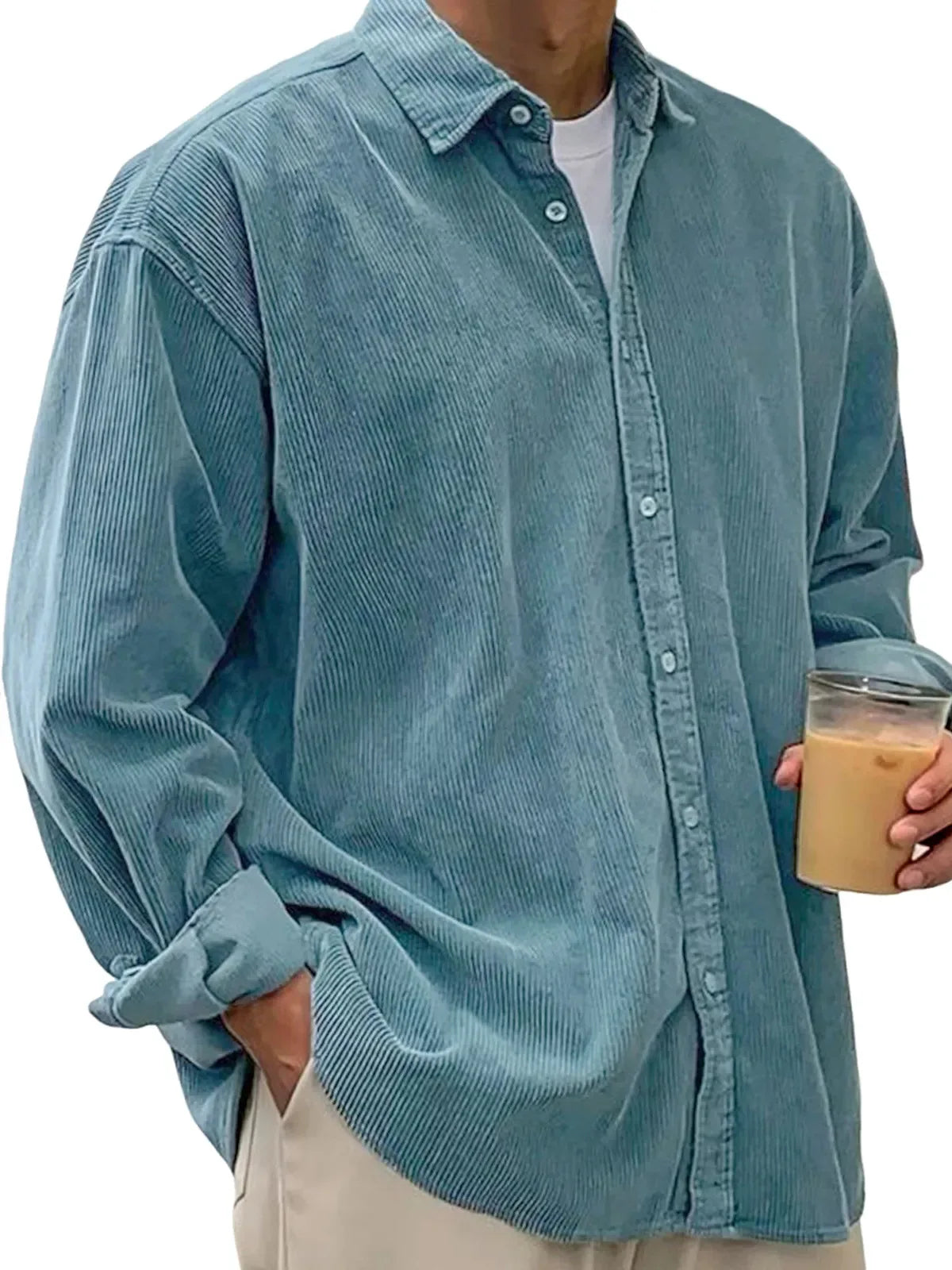 Men's Corduroy Long Sleeve Button Down Shirt