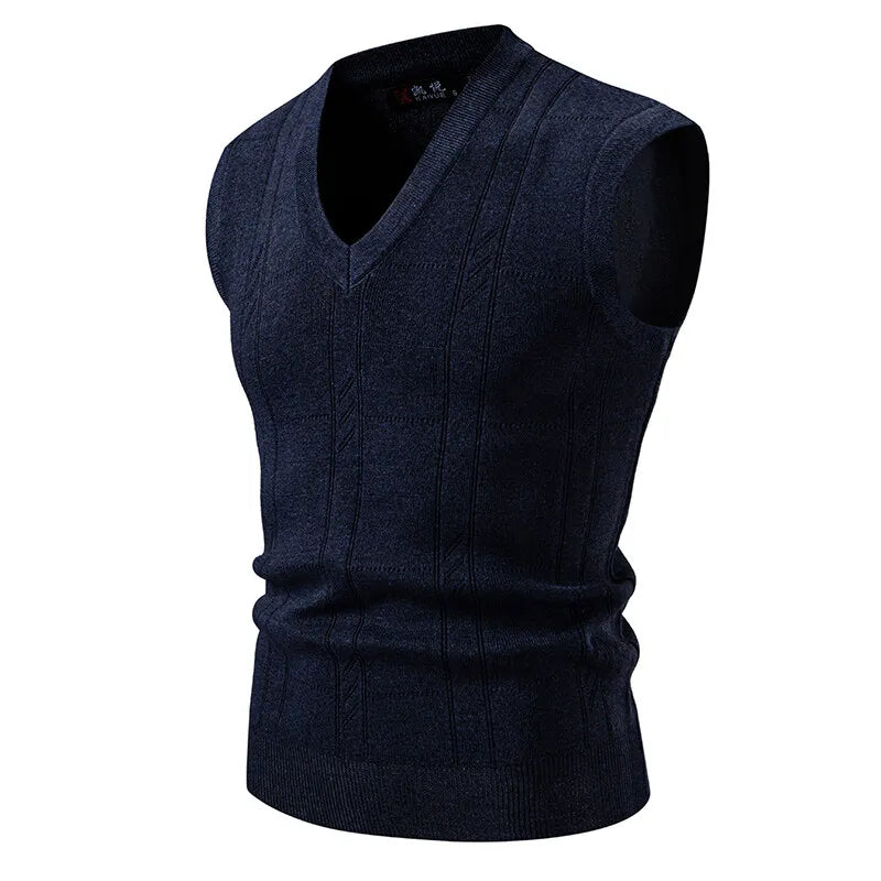 Men's Knitted V Neck Tank Top Vest with Textured Pattern