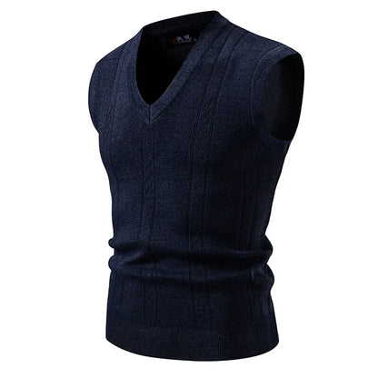 Men's Knitted V Neck Tank Top Vest with Textured Pattern