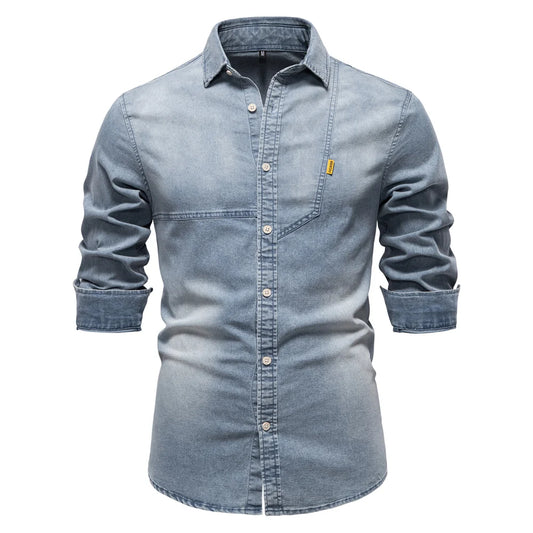 Men's Denim Shirt with Long Sleeves and Button Front