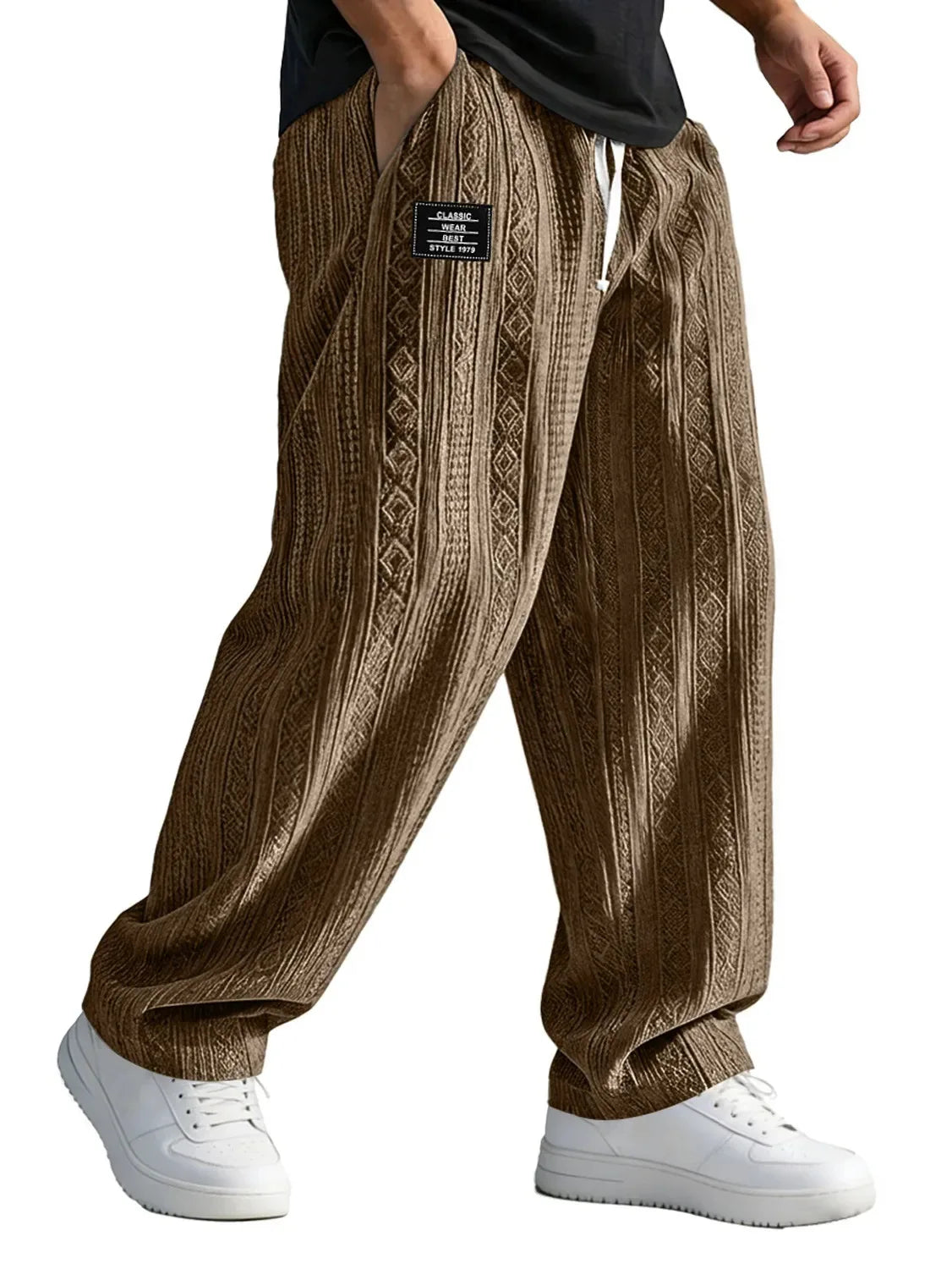 Men's Loose Fit Wide Leg Trousers with Drawstring Waist