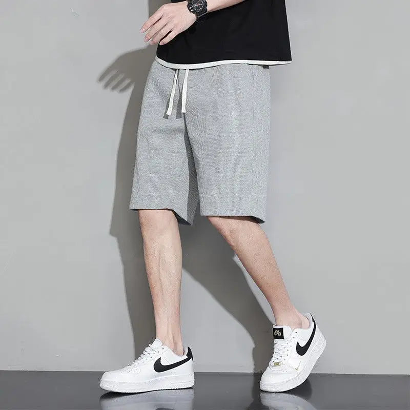 Men's Textured Shorts with Elasticated Drawstring Waist and Pockets