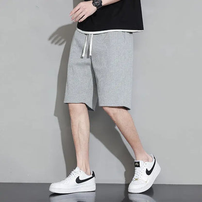 Men's Textured Shorts with Elasticated Drawstring Waist and Pockets