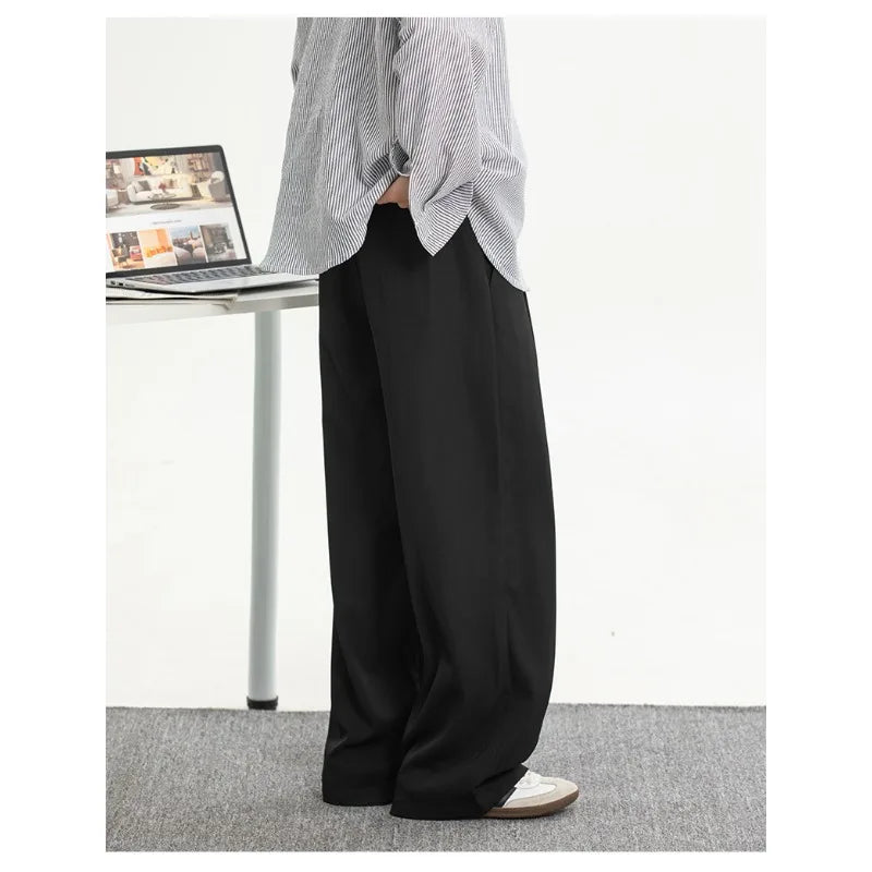 Men's Wide Leg Trousers with Drawstring Waist