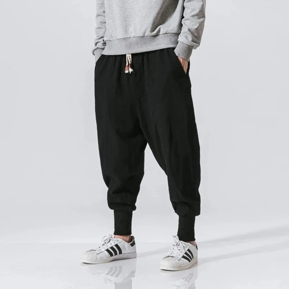 Men's Harem Trousers Relaxed Fit Drawstring Waist Elasticated Cuffs