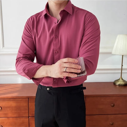 Men's Long Sleeve Button Down Shirt with Spread Collar