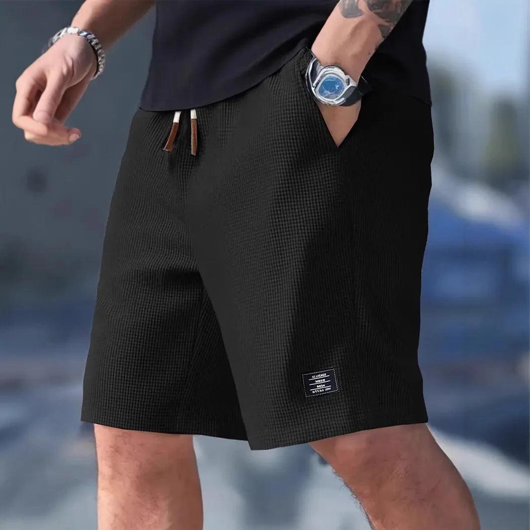Men's Textured Shorts with Drawstring Waist and Pockets