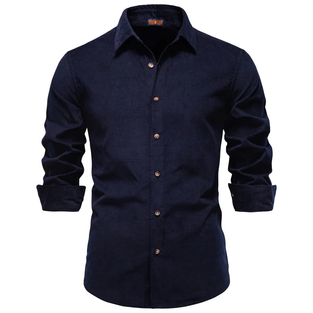 Men's Long Sleeve Button Shirt with Turn-Up Cuffs and Collar
