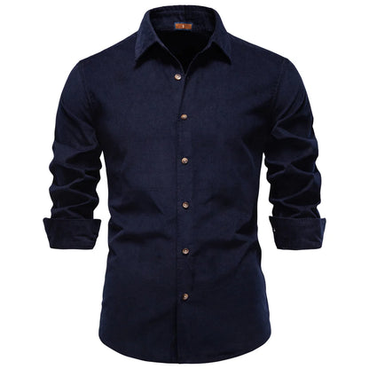 Men's Long Sleeve Button Shirt with Turn-Up Cuffs and Collar
