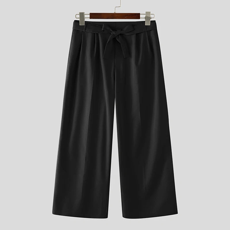 Men's Wide Leg Pleated Trousers with Belt Loops